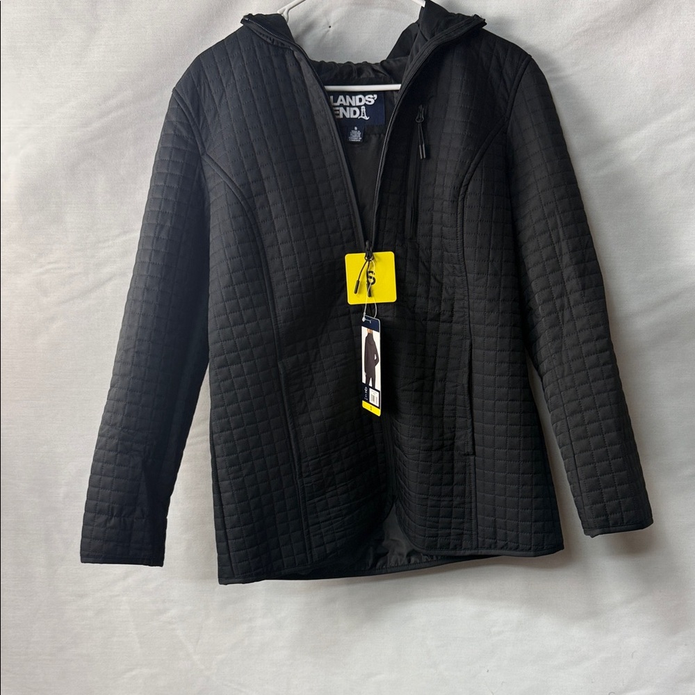 Lands' End Black Quilted Hooded Jacket